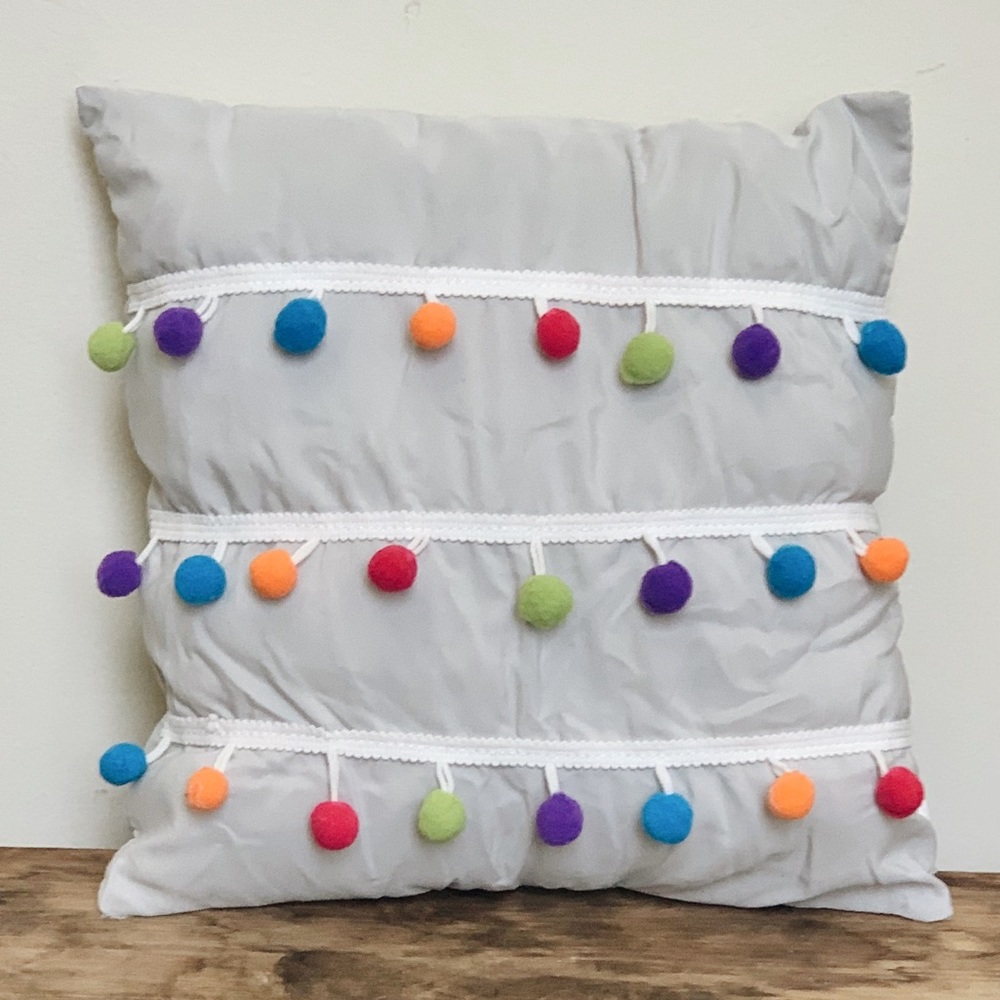 Grey Rainbow Pom Pom Mini Pillow